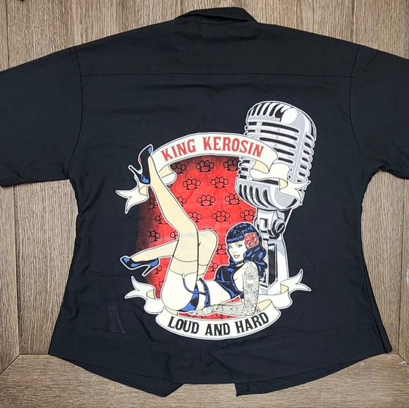 👑 ♠️ King Kerosin Hot Rod Rockabilly Retro Style Work / Garage Button-up Shirt - Picture 6 of 8